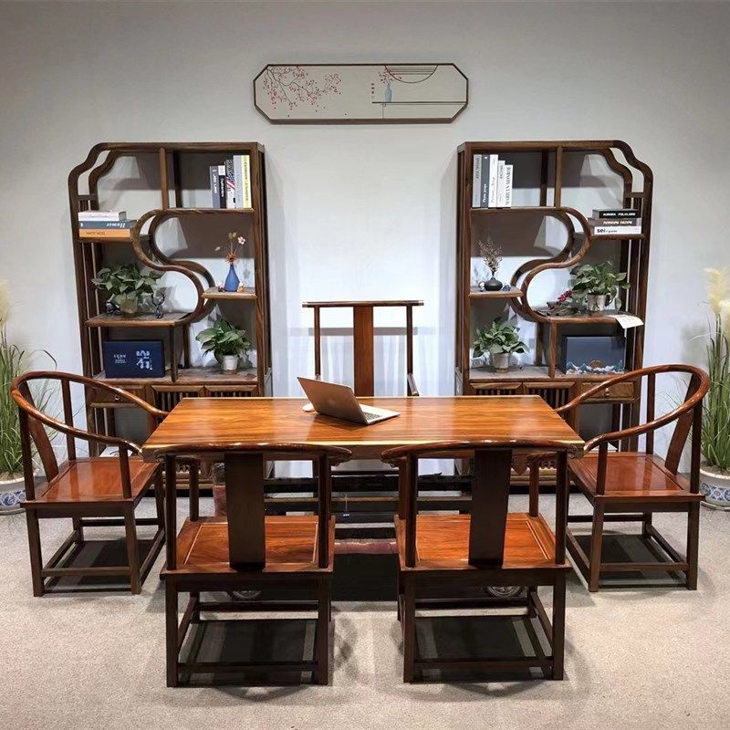 纯实木原木黑檀实木大板桌巴花茶桌茶台茶板红木会议桌总裁桌餐桌