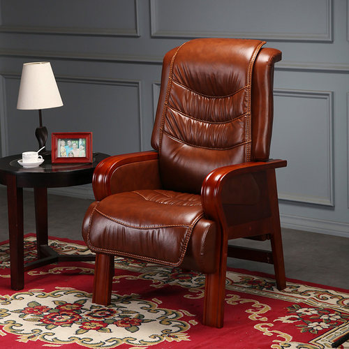 真皮老板椅子商务可躺办公椅实木四脚大班椅家用电脑椅舒适书房椅