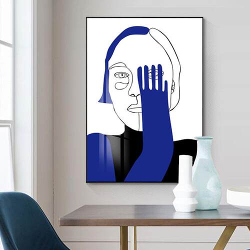现代客厅装饰画北欧极简抽象壁画卧室玄关蓝色女人人物抽象挂画