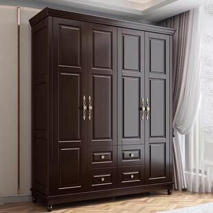 美式衣柜实木家用3门4门5门深色四门大衣橱卧室平开门储物柜白色