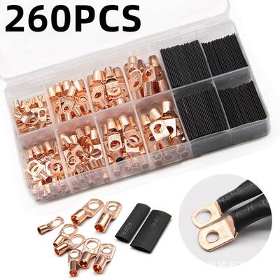 260pcs窥口铜管端子SC接线端子120PCS140PCS铜鼻子热缩管组合
