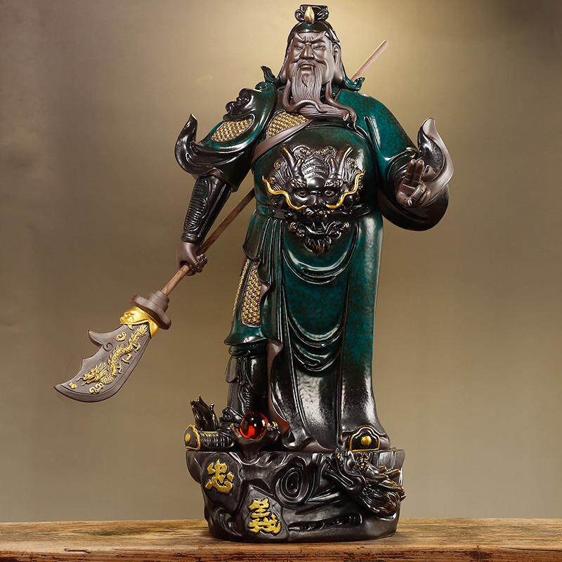 陶瓷关公关二爷摆件紫砂武财神家用办公室关羽武圣关公像商铺开业