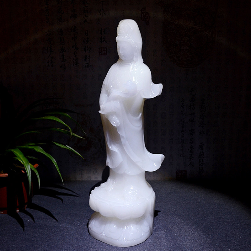 白玉观音摆件天然阿富汗玉石工艺品