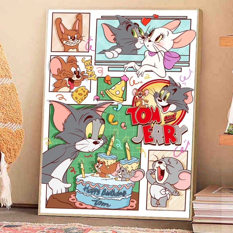 卡通钻石画满钻客厅小件卧室儿童房十字绣2023新款猫和老鼠贴砖5d