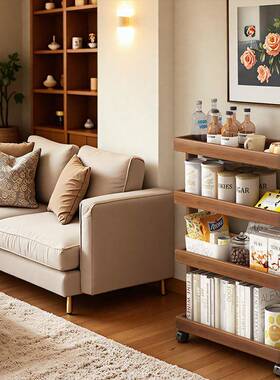 移书架置物架落地可移动层零食架带动轮储卧室客厅移动书架茶多几