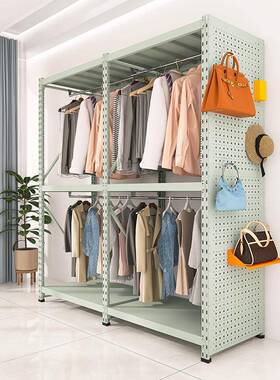灰色衣架租室YPK卧组合衣帽架出房用钢制洞洞板绿货架