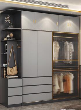 意UHS代式轻奢衣推拉门带开门衣柜组现家用卧室移合门柜灰色大衣