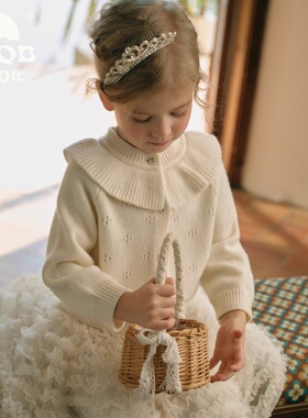 【SEQB小象Q比】2026春季新款镂空花纹针织外套荷叶领含羊毛开衫