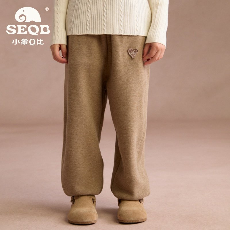 小童宽松加绒裤子爱心logo纯色