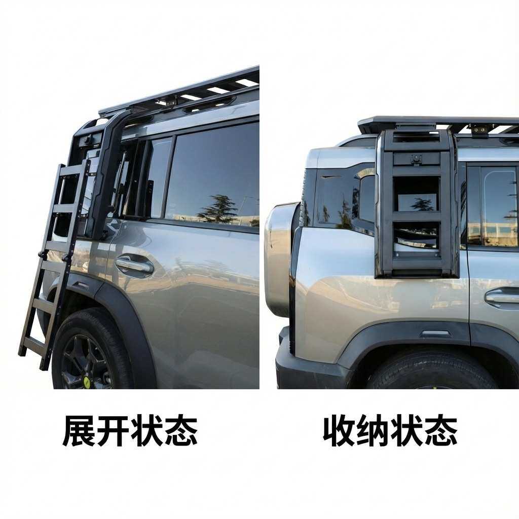 韩特铝合金三折叠伸缩梯子落地伸缩梯车顶行李架行李框通用改装件