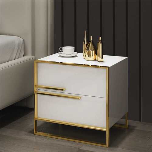 现代简约床头柜港式轻奢黑白亮光烤漆床头收纳柜不锈钢镀金卧室柜