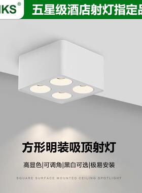 三棵松无主灯照明极简方形盒子四头斗胆灯LED格栅灯明装吸顶射灯