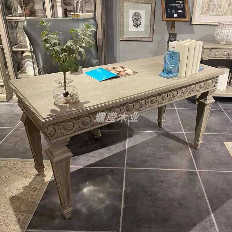 美式外贸ART家具建筑复兴实木雕刻做旧书桌欧式轻奢电脑桌写字台