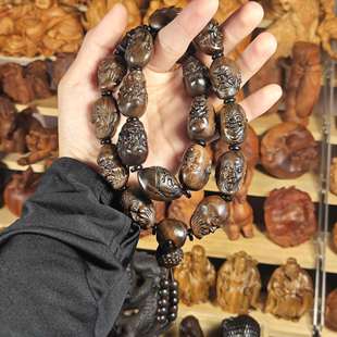印尼达拉干木雕十八罗汉脖挂文玩长串珠纯手工木雕手持男款