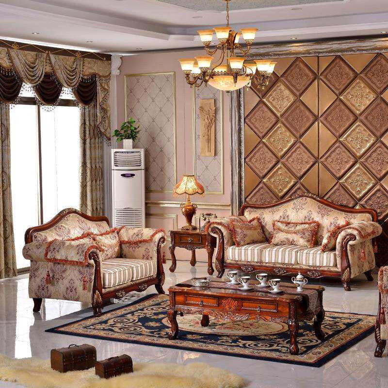 欧式实木沙发 高档布艺沙发 客厅组合沙发 单人位双人位和三人位