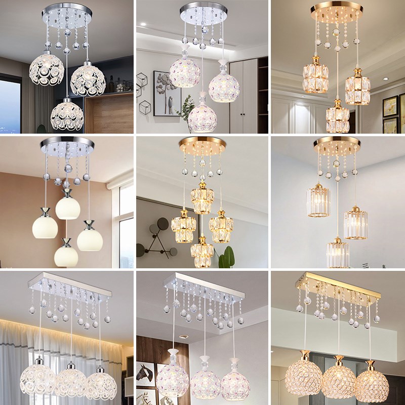 餐厅吊灯三头现代简约长条创意餐桌饭厅厨房水晶家用LED餐吊灯具