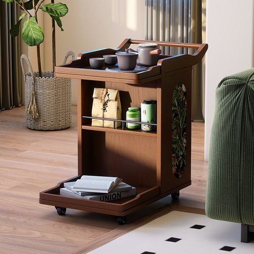 法式中古可移动边几茶几客厅茶台实木小推车复古茶桌家用茶车