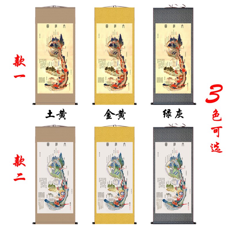 国画黄帝内经图卷轴画 中医养生丝绸画 养生会馆装饰挂画 已装裱