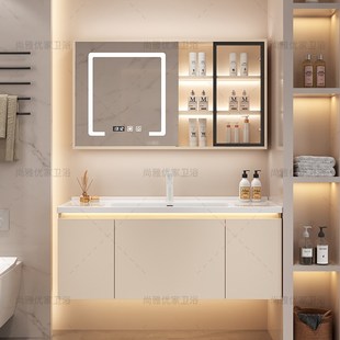 简约智能感应柜体陶瓷一体盆浴室柜组合实木洗漱台洗脸盆洗手盆柜