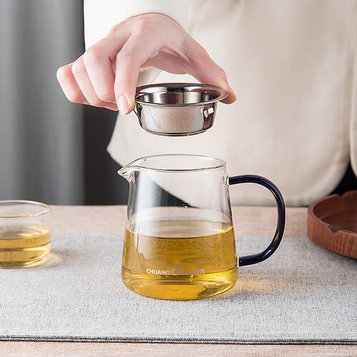 耐热带滤网玻璃公道杯 加厚侧把带手柄茶海 家用高温高档分茶器