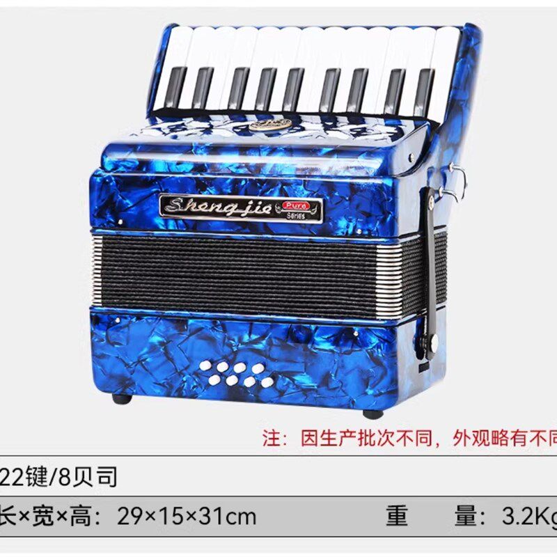 圣杰牌厂家直销8贝司22键初学手风琴8贝斯儿童初学用琴送背带选包