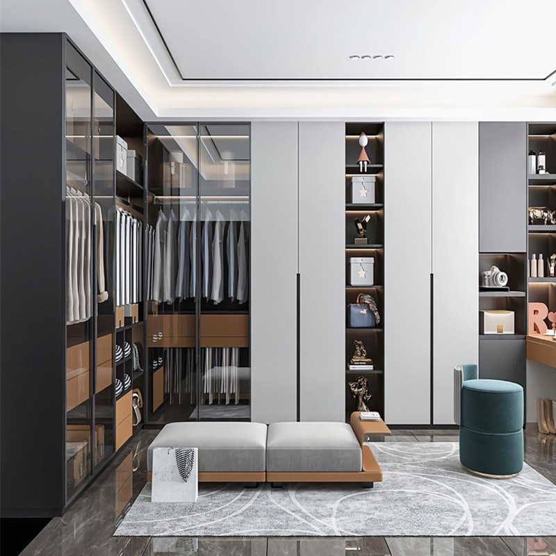 南昌全屋家具定制衣柜整体卧室一门到顶轻奢简约玻璃衣帽间