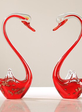 艺术大师手作琉璃天鹅摆件现代轻奢极简样板房别墅客厅玄关装饰品