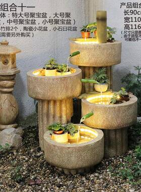 田禅意流日IEJ厅式竹子喷泉摆水件客鱼园缸阳台庭院景观花园酒店