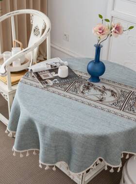 缦琪韵桌布提花麻餐桌布流64465仿棉餐苏桌布圆桌茶几艺伊长方形