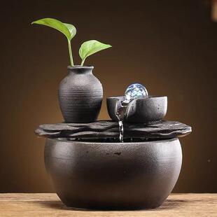简约陶循SWH环流水摆件办客公室厅家桌瓷面喷泉禅意微景观鱼缸居