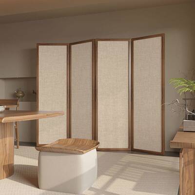 现奶油复风实木新风中式屏VFR隔断客厅折叠移动家代用遮挡茶室古