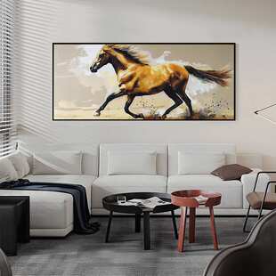 大芬村油画新款手绘马到成功办好寓意挂画客厅公室样板房装饰画