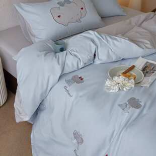 可爱毛巾绣100S全棉磨毛四件套纯棉加厚被套床单儿童秋冬床上用品