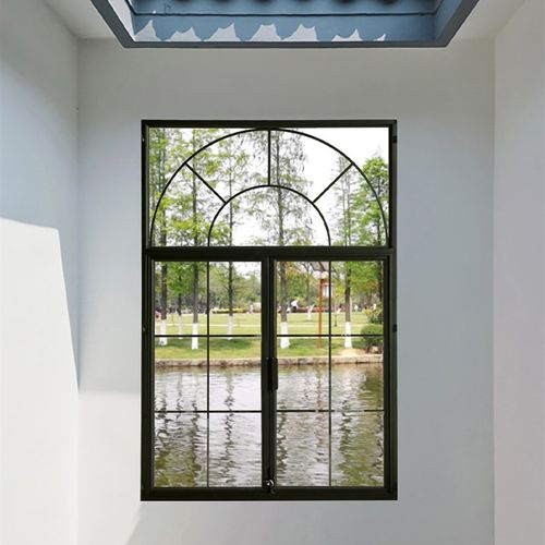 黑色铝合金窗户法式复古拱形艺术玻璃平开窗铁艺阁楼室内装饰隔断