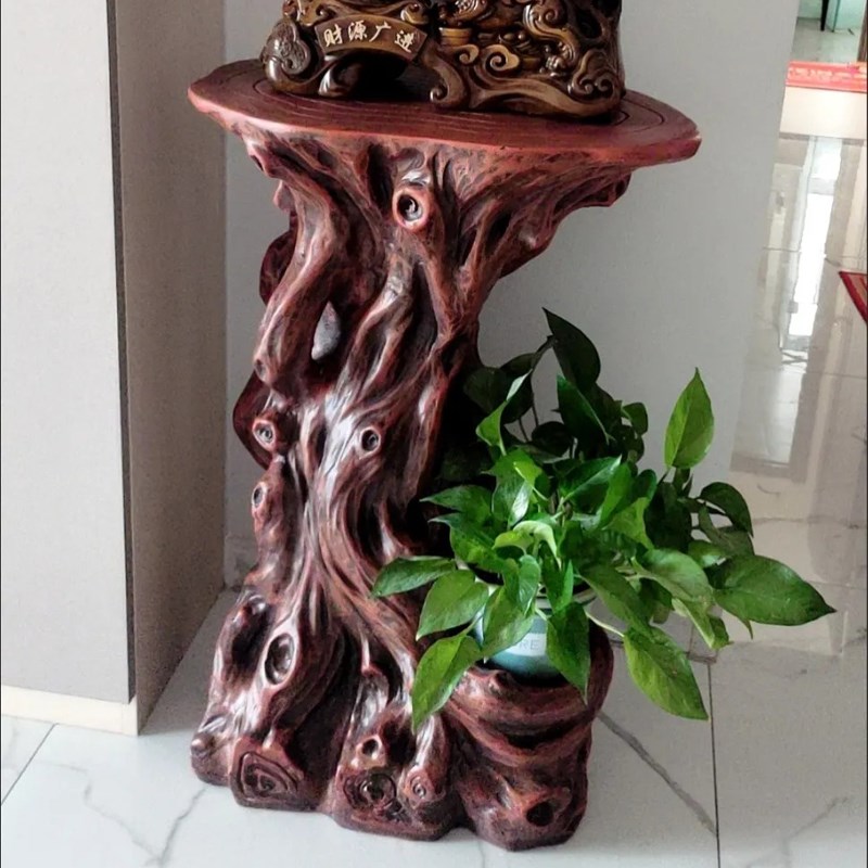 花架中式花盆架子室内客厅阳台复古花几盆景摆件仿木落地底座装饰