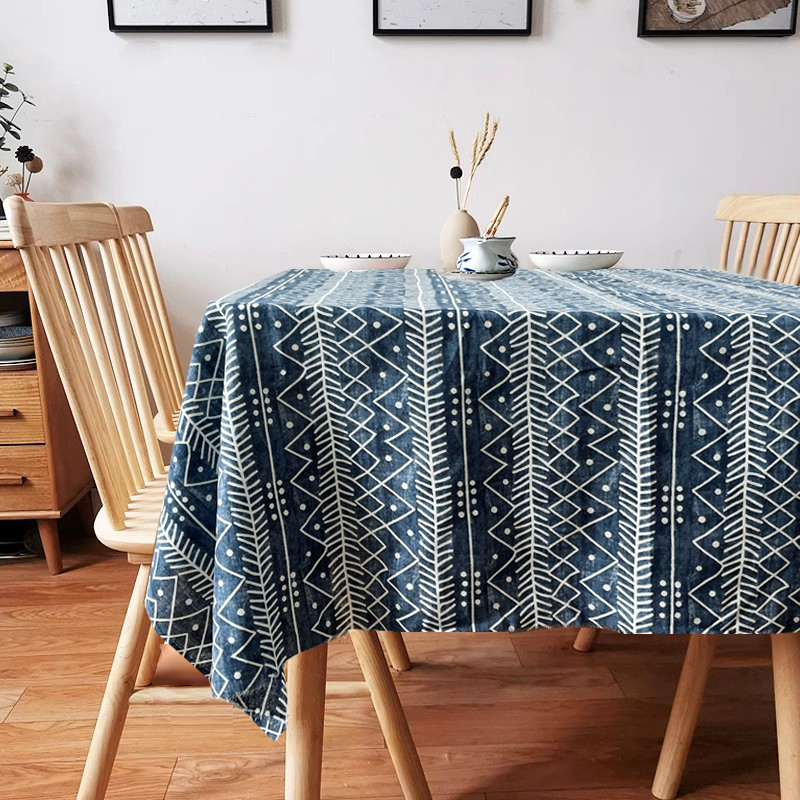 复古蓝印花民族风桌布民宿酒吧棉麻餐桌布书桌长方形茶几台布布艺