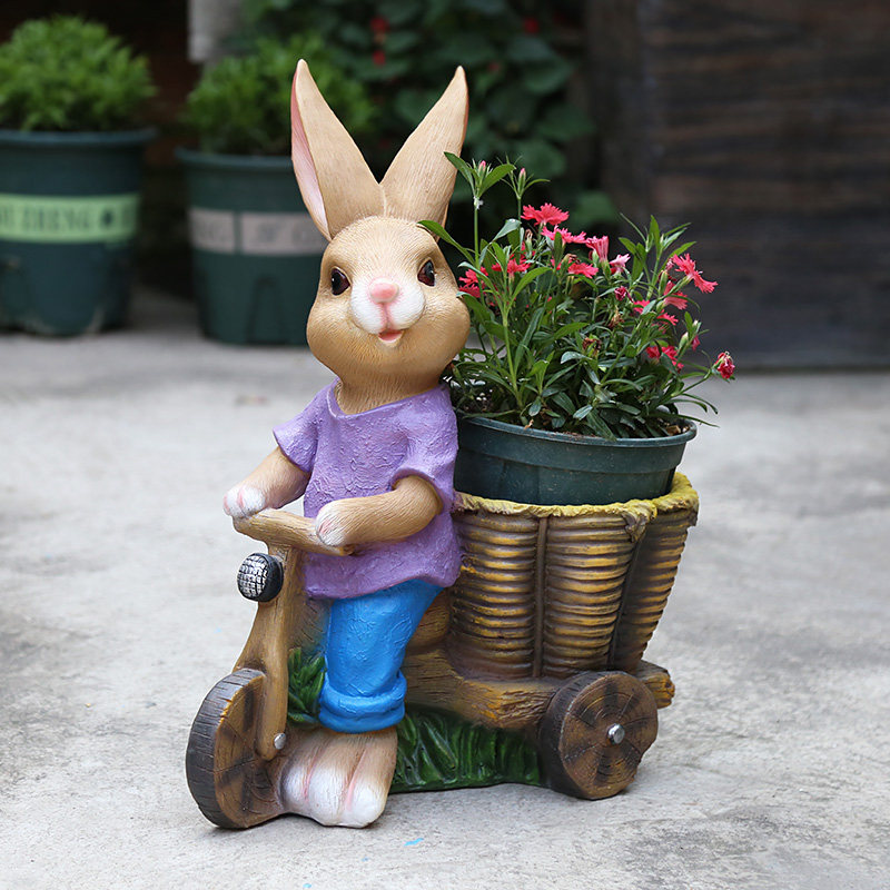 户外花园造景布置卡通树脂兔子花缸园艺种植动物花盆布景摆设
