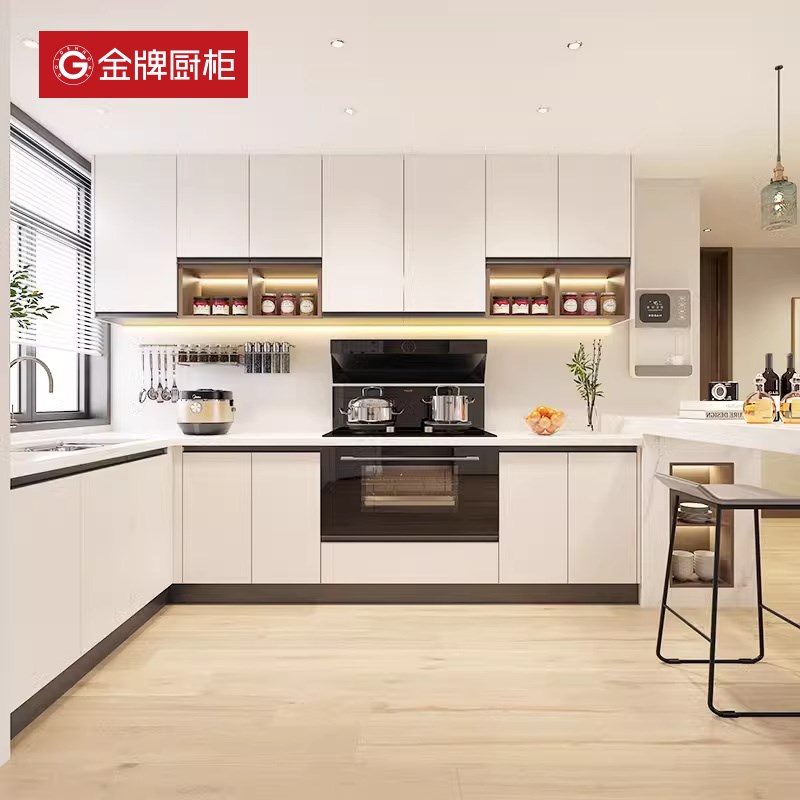 金牌厨柜整体橱柜定制厨房石英石厨房台面灶台开放式一体柜装修