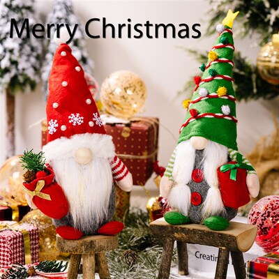 圣诞节新款公仔装饰用品红绿创意站姿无脸娃娃摆件树形侏儒小公仔