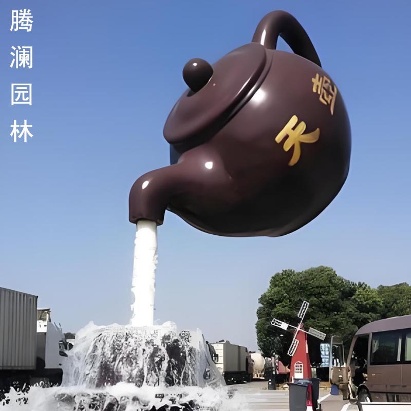 定制户外玻璃钢流水天壶雕塑做大型茶壶现货厂家树脂悬空水壶雕塑