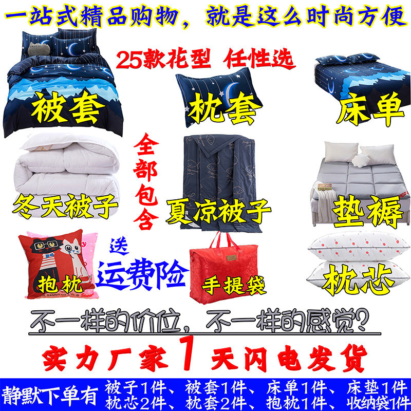 夏天夏凉空调被带冬季加厚被子双人单人床上用品被褥全套装六件套