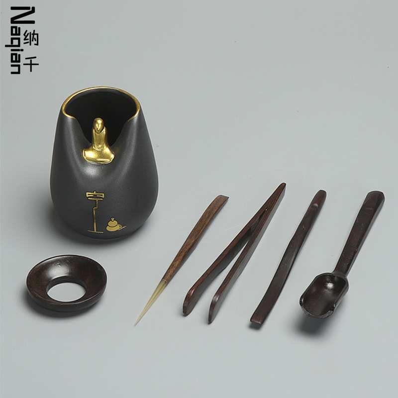 禅意茶具配件6件套泡茶工具茶道六君子套装黑檀配件创意个性摆件