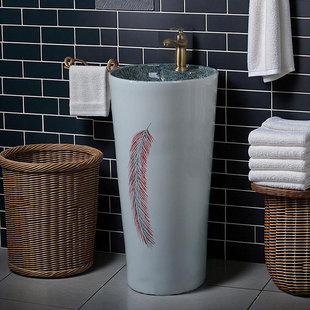 创意立柱式洗脸盆户外洗手盆一体落地式庭院洗手台柱盆花园洗手池