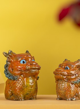 铜艺世家全铜麒麟摆件神兽桌面饰品可爱卡通手把件生日礼物工艺品