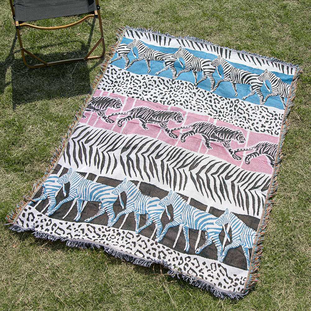 露营毯camping野营线毯波西米亚毯沙发毯棋盘格毯子户外露营盖