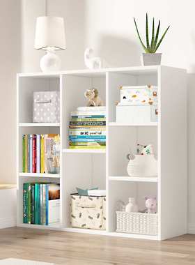 W8黑色格子柜书架书柜自由组合落地家用收纳置物柜储物柜木质小柜