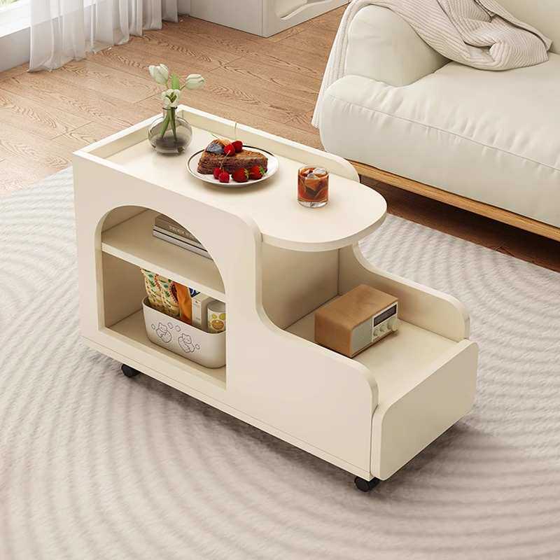 奶油风沙发边柜侧边柜客厅落地摆件2024新款可移动收纳小推车边几