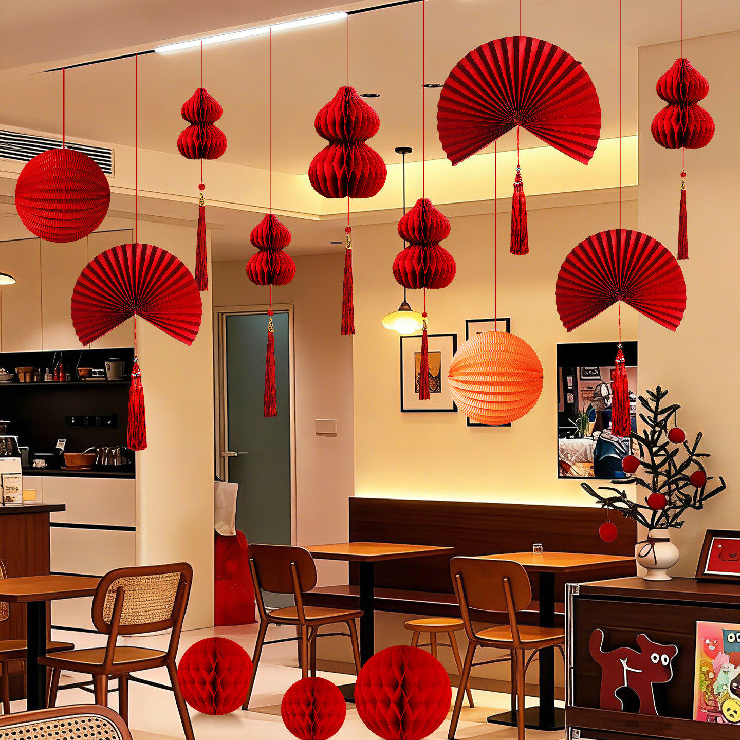 过年新年装饰挂件蜂窝灯笼新款红灯笼2026年马年春节客厅氛围布置,节庆用品/礼品,灯笼,淘宝优惠券,粉丝福利购,淘宝优惠卷