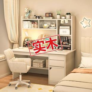 实木梳妆台化妆桌女生主卧室简约现代2025新款白色床边书桌收纳柜