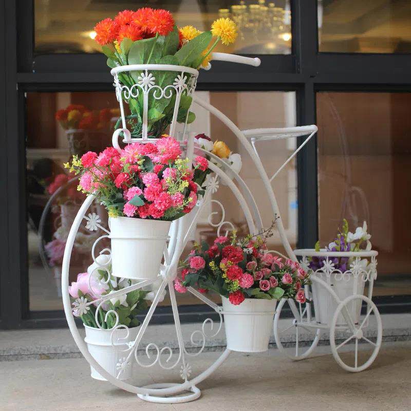 百界铁艺自行车花架户外创意花盆室外庭院小花园摆件阳台落地架子